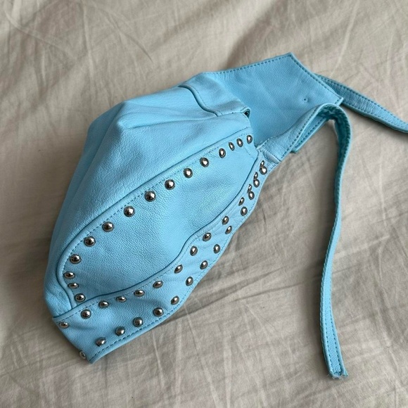 VINTAGE Y2K SEXY BABY BLUE LEATHER CAP BIKER HAT MOTO STYLE/Small - Picture 8 of 8